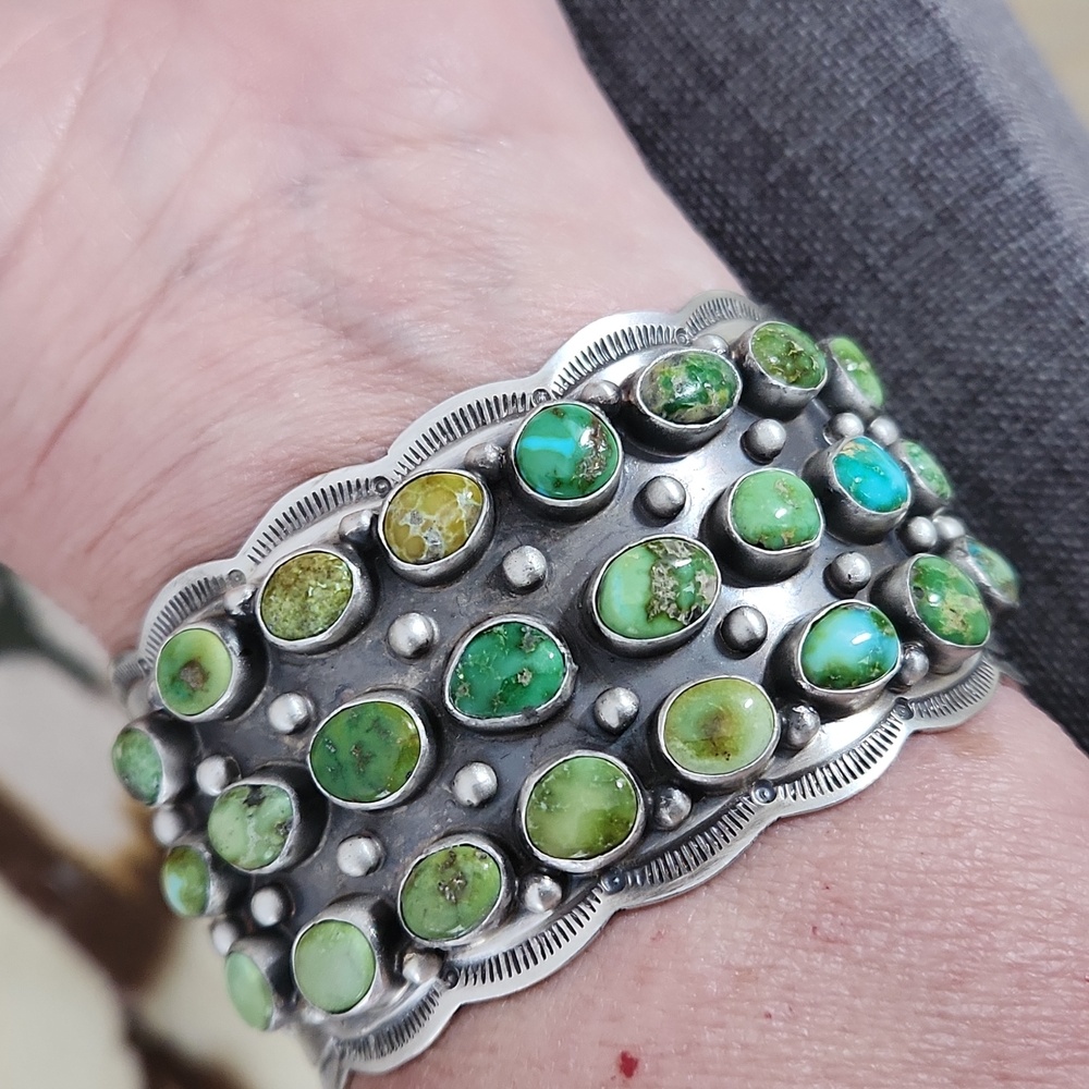 Large NWOT Native American Navajo 24 Turquoise Stone & Sterling Cuff Bracelet💙 - Picture 14 of 16